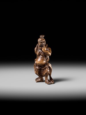 Lot 205 - A FINE EDO SCHOOL WOOD NETSUKE OF A NIO GUARDIAN