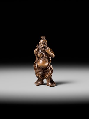 Lot 205 - A FINE EDO SCHOOL WOOD NETSUKE OF A NIO GUARDIAN