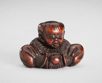 Lot 1605 - HOSHUNSAI MASAYUKI: A WOOD NETSUKE OF A KARAKO