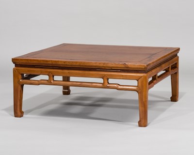 Lot 109 - A NINGBO STYLE HUALI AND CYPRESS SQUARE LOW TABLE, QING DYNASTY