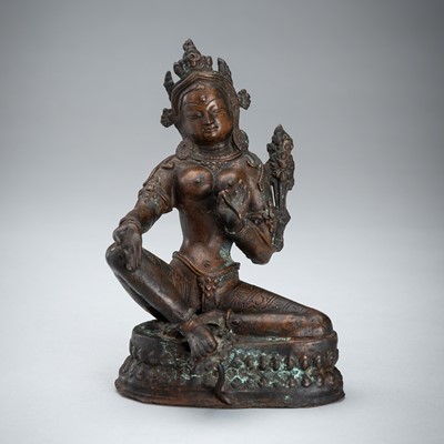 Lot 1486 - A BRONZE FIGURE OF GREEN TARA, NEPAL