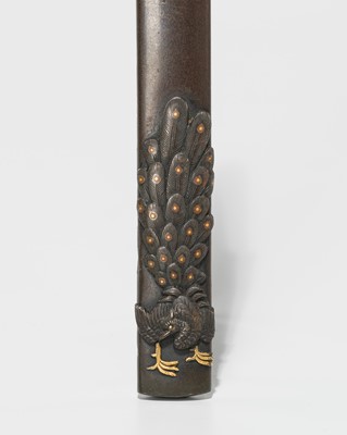 Lot 266 - HARUAKI HOGEN: A FINE SHIBUICHI KOZUKA DEPICTING A PEACOCK