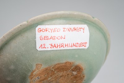 Lot 950 - THREE SMALL CELADON GLAZED AND MOLDED PORCELAIN DISHES, 12TH CENTURY