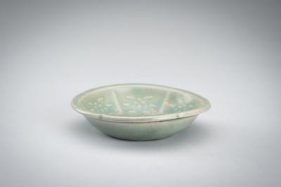 Lot 950 - THREE SMALL CELADON GLAZED AND MOLDED PORCELAIN DISHES, 12TH CENTURY