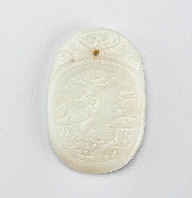 A WHITE JADE PLAQUE WITH LANDSCAPES, c. 1900s