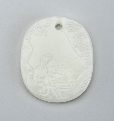 A WHITE JADE PLAQUE WITH A COURT LADY, c. 1900s