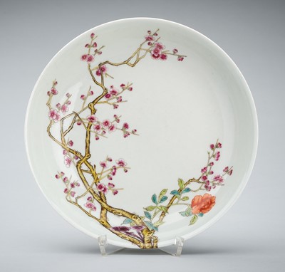 Lot 2005 - A ‘PRUNUS AND PEONY’ ENAMELED PORCELAIN DISH, REPUBLIC PERIOD