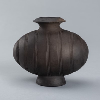 Lot 1826 - A POTTERY ‘COCOON’ JAR, HAN DYNASTY OR LATER