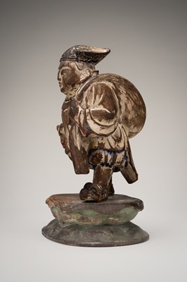 Lot 1554 - A SIGNED POLYCHROME WOOD FIGURE OF DAIKOKU