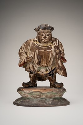 Lot 1554 - A SIGNED POLYCHROME WOOD FIGURE OF DAIKOKU