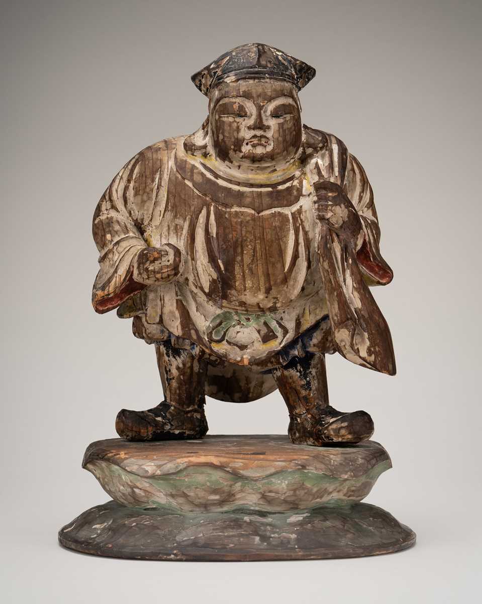 Lot 1554 - A SIGNED POLYCHROME WOOD FIGURE OF DAIKOKU