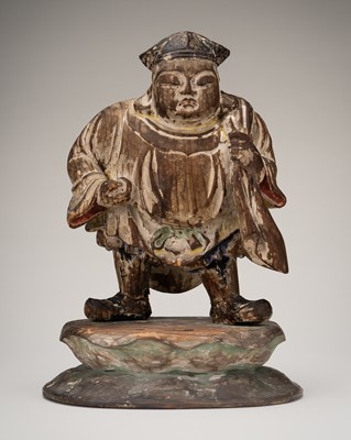 Lot 1965 - A SIGNED POLYCHROME WOOD FIGURE OF DAIKOKU