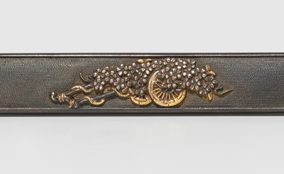 Lot 1589 - A FINE SHIBUICHI KOZUKA DEPICTING A HANAGURUMU (FLOWER CART)