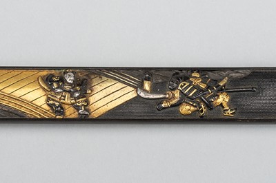 Lot 246 - A FINE SHIBUICHI KOZUKA WITH DUELING SAMURAI