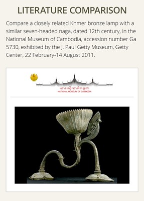 Lot 263 - A RARE BRONZE OIL LAMP, ANGKOR PERIOD, KHMER EMPIRE, 12TH CENTURY