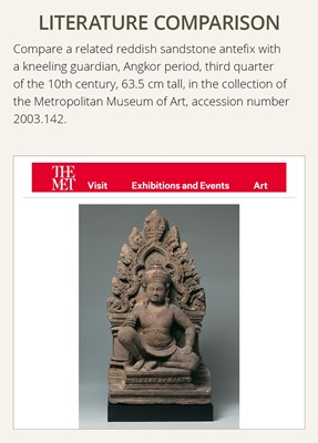 Lot 341 - A RED SANDSTONE ‘GUARDIAN DEITY’ ANTEFIX, BANTEAY SREI