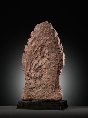 Lot 341 - A RED SANDSTONE ‘GUARDIAN DEITY’ ANTEFIX, BANTEAY SREI