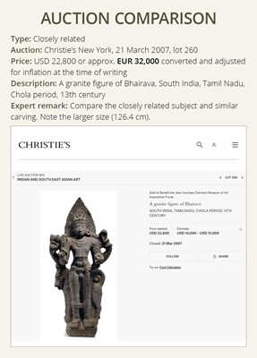 Lot 275 - A MONUMENTAL GRANITE FIGURE OF SHIVA AS BHAIRAVA, CHOLA PERIOD