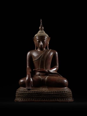 Lot 392 - A LARGE DRY LACQUER FIGURE OF BUDDHA SHAKYAMUNI, BURMA, 18TH – 19th CENTURY