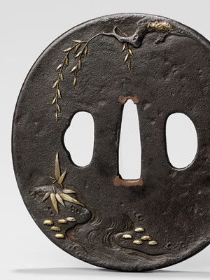 Lot 210 - A RARE IRON TSUBA DEPICTING IEMON AND THE GHOST OF OIWA
