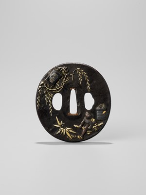 Lot 210 - A RARE IRON TSUBA DEPICTING IEMON AND THE GHOST OF OIWA