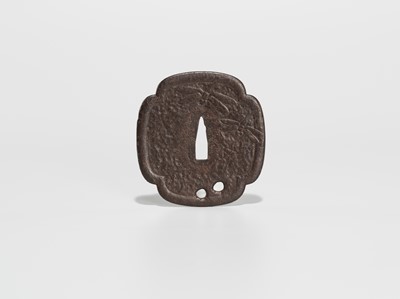 Lot 619 - JIROTARO NAOKATSU: AN IRON NOBUIE-STYLE TSUBA DEPICTING DRAGONFLIES