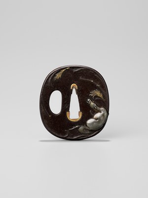 Lot 245 - AKIMOTO TOSHIFUMI: A FINE IRON TSUBA OF A HORSE BENEATH THE MOON