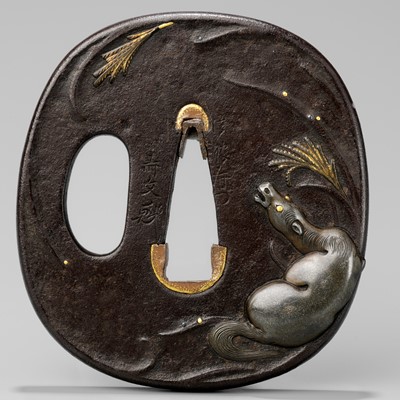 Lot 245 - AKIMOTO TOSHIFUMI: A FINE IRON TSUBA OF A HORSE BENEATH THE MOON