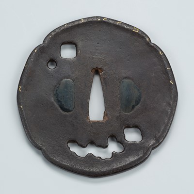 Lot 1477 - AN IRON TSUBA WITH STYLIZED CLOUDS AND GEOMETRICAL MOTIFS