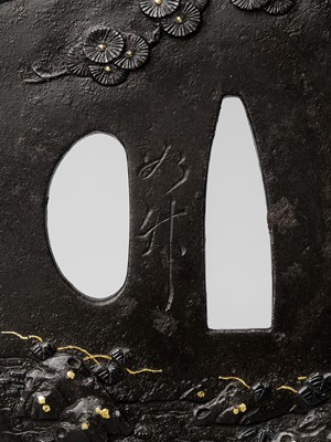 Lot 211 - JOCHIKU: AN IRON TSUBA DEPICTING A TARTAR ARCHER