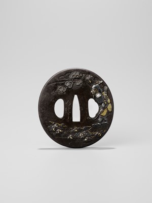 Lot 211 - JOCHIKU: AN IRON TSUBA DEPICTING A TARTAR ARCHER