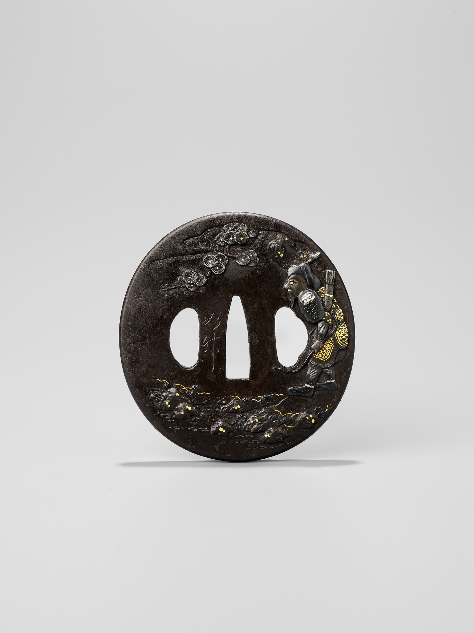 Lot 211 - JOCHIKU: AN IRON TSUBA DEPICTING A TARTAR