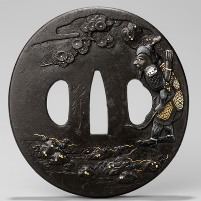 Lot 211 - JOCHIKU: AN IRON TSUBA DEPICTING A TARTAR ARCHER