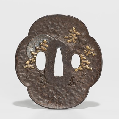 Lot 206 - AN IRON TSUBA DEPICTING A MOONLIT FOREST