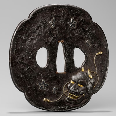 Lot 209 - A LARGE AND FINE IRON TSUBA DEPICTING KIYOHIME