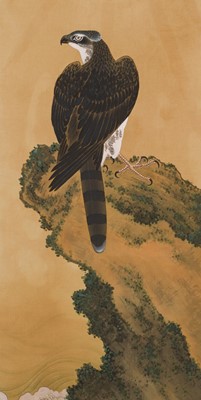 Lot 746 - IKEGAMI SHUHO: HAWK ON A ROCKY OUTCROP