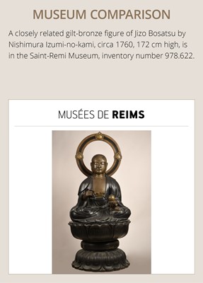 Lot 176 - FUJIWARA MASATSUGU: A GILT-BRONZE FIGURE OF ENMEI JIZO SEATED ON A LACQUERED WOOD THRONE, DATED 1786