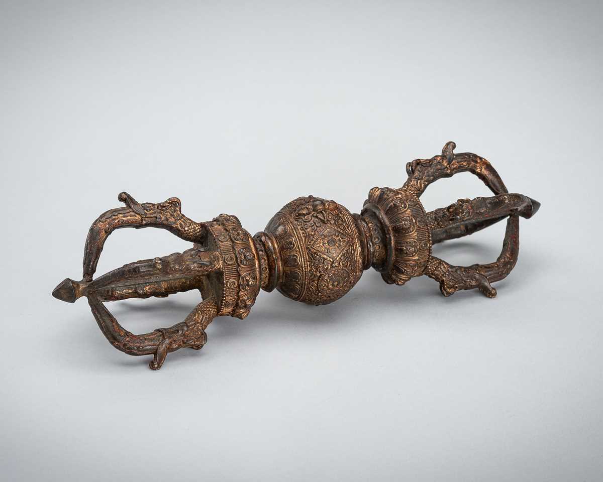 Lot 655 - A LARGE BRONZE VAJRA, 18TH CENTURY OR SLIGHTLY LATER