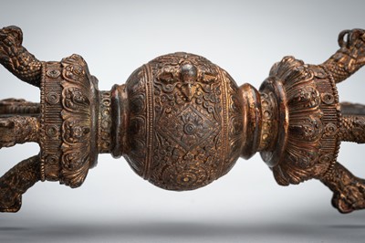 Lot 655 - A LARGE BRONZE VAJRA, 18TH CENTURY OR SLIGHTLY LATER