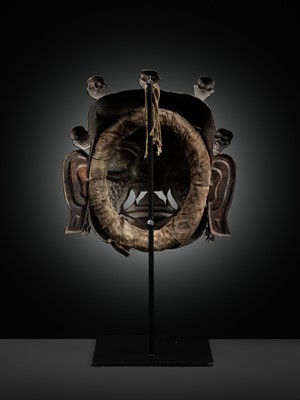 Lot 11 - A COPPER REPOUSSÉ RITUAL MASK OF MAHAKALA, 19TH CENTURY