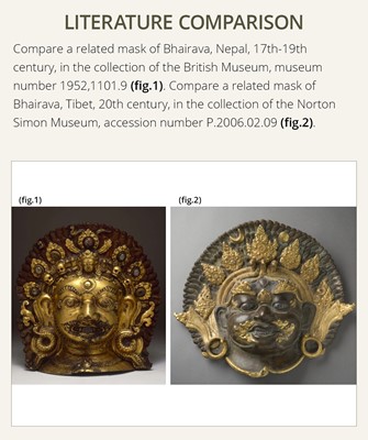 Lot 11 - A COPPER REPOUSSÉ RITUAL MASK OF MAHAKALA, 19TH CENTURY