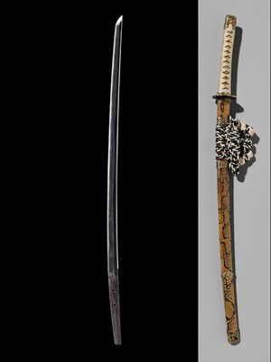 Lot 180 - A KATANA IN SUPERB SNAKESKIN SAYA AND WITH CLOISONNÉ FITTINGS