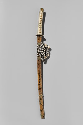 Lot 180 - A KATANA IN SUPERB SNAKESKIN SAYA AND WITH CLOISONNÉ FITTINGS