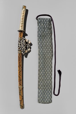 Lot 180 - A KATANA IN SUPERB SNAKESKIN SAYA AND WITH CLOISONNÉ FITTINGS