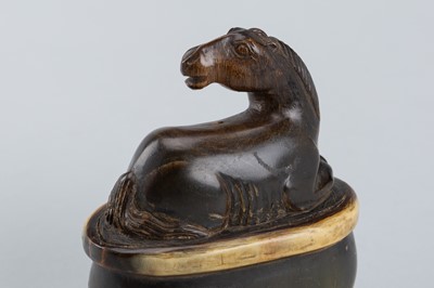 Lot 1647 - A BUFFALO HORN SEAL OF A HORSE, QING DYNASTY