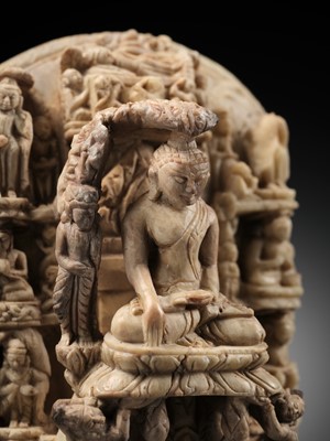 Lot 215 - AN ANDAGU STONE MINIATURE STELE DEPICTING SCENES FROM THE LIFE OF BUDDHA, PAGAN PERIOD