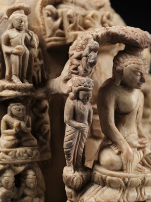 Lot 215 - AN ANDAGU STONE MINIATURE STELE DEPICTING SCENES FROM THE LIFE OF BUDDHA, PAGAN PERIOD