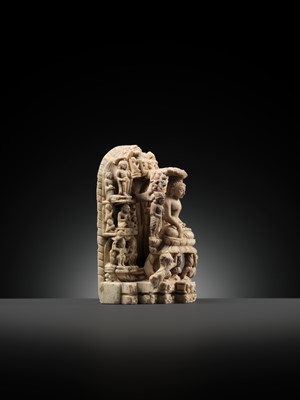 Lot 215 - AN ANDAGU STONE MINIATURE STELE DEPICTING SCENES FROM THE LIFE OF BUDDHA, PAGAN PERIOD