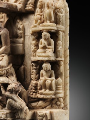 Lot 215 - AN ANDAGU STONE MINIATURE STELE DEPICTING SCENES FROM THE LIFE OF BUDDHA, PAGAN PERIOD