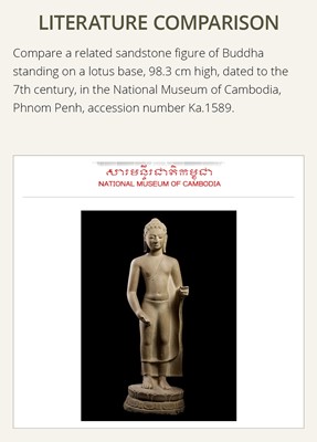 Lot 339 - A LARGE SANDSTONE FIGURE OF BUDDHA, ANGKOR BOREI